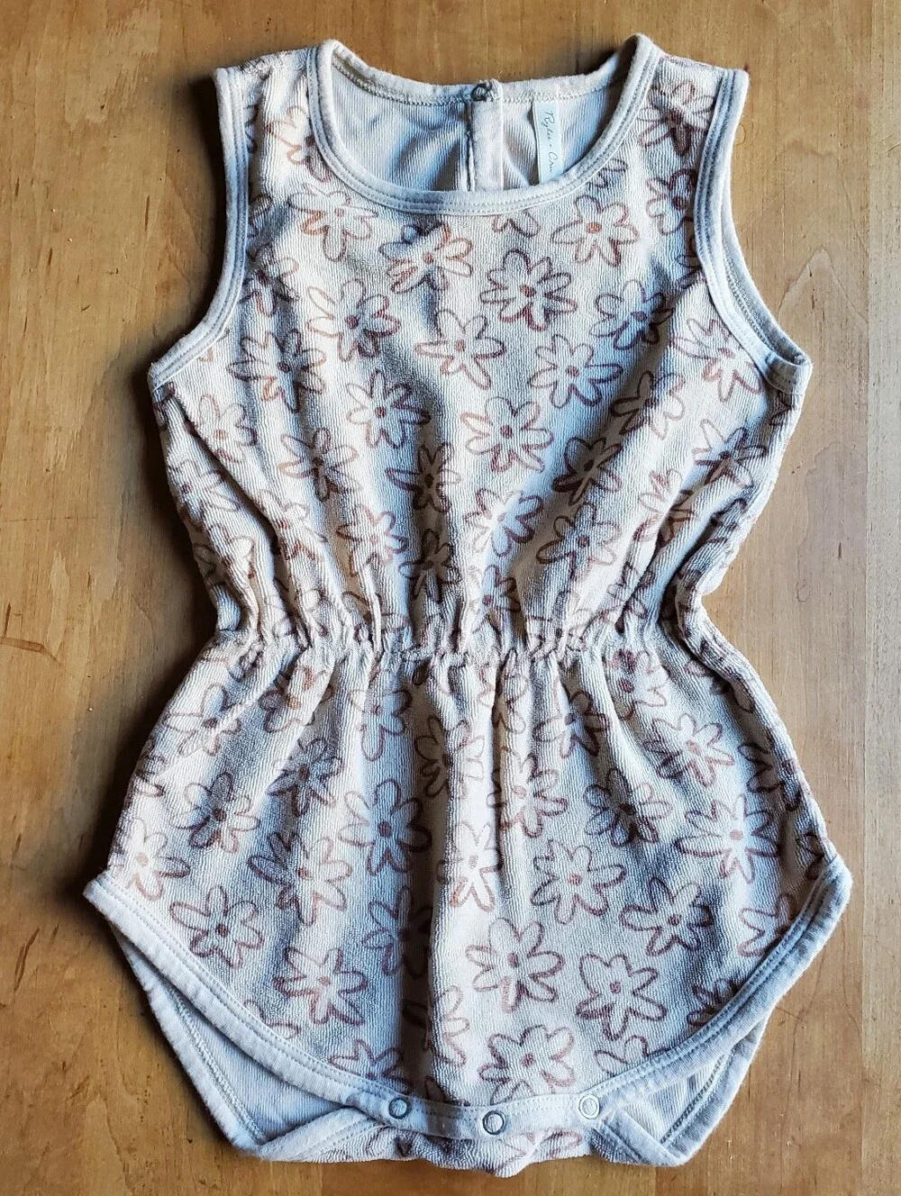 Rylee + Cru 12-18 month Beige Floral Terry Cotton Romper, Excellent